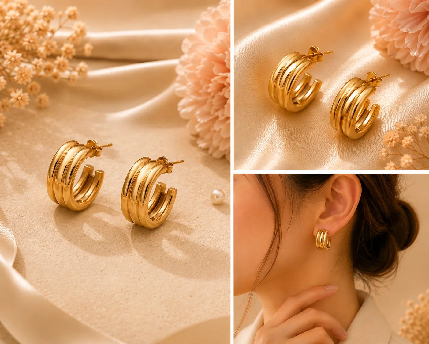 Gold Chunky Ribbed C-Hooped Earrings